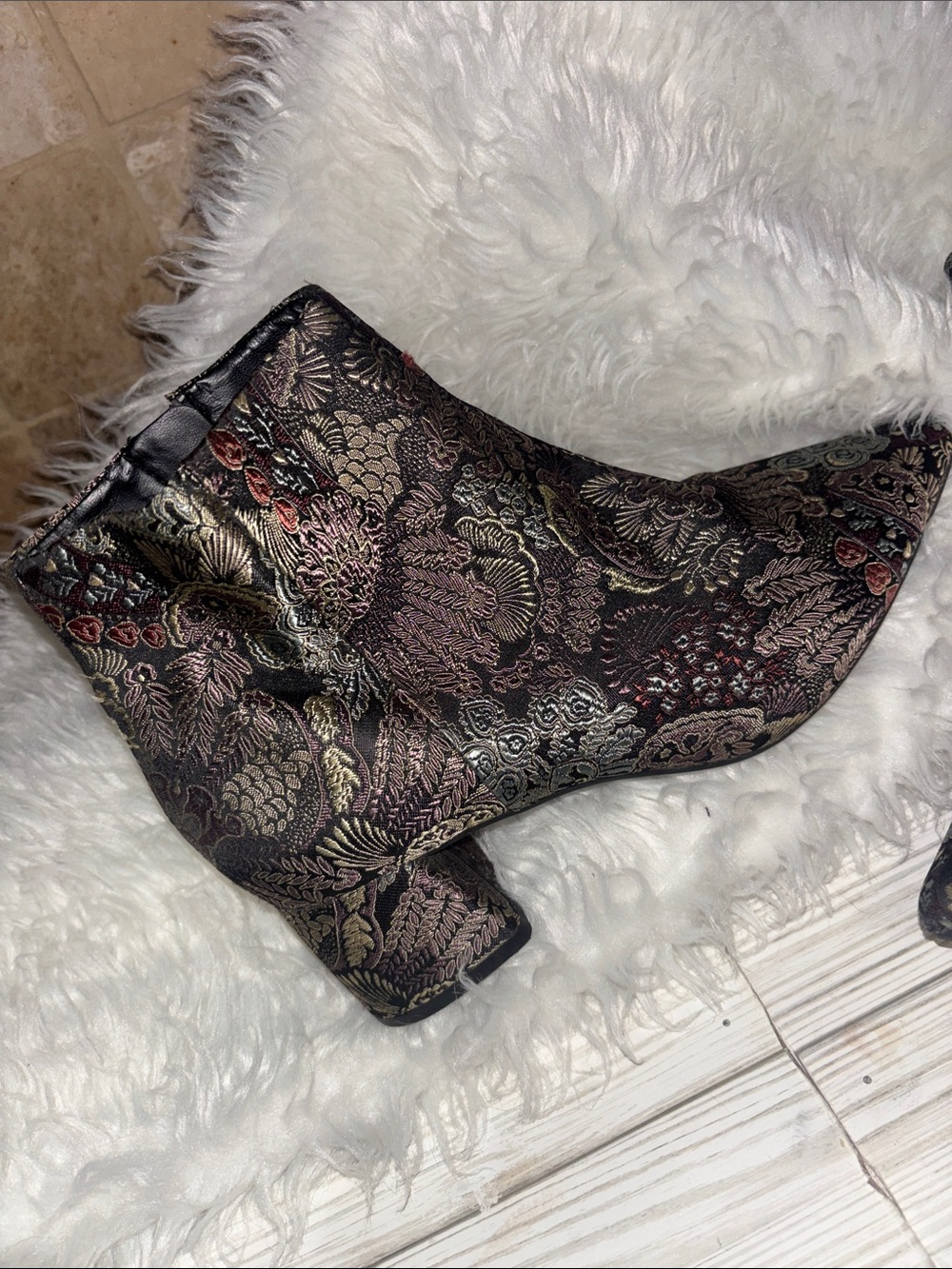 Alex Marie Tionna Metallic Floral Ankle Booties Shoes Block Heel Women’s Sz 8.5 - Picture 3 of 8